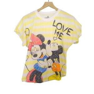 Disney Parks Authentic Original Mickey & Minnie Love Me Yellow Stripe Top XS